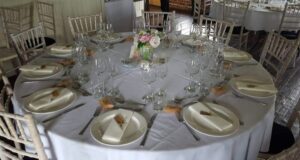 Wedding Sopley Mill Crockery Cutlery and Table linen with napkins